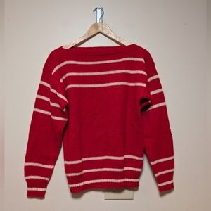 Izod Vintage Red Wool Striped Sweater Medium